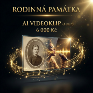 Tvorba AI videoklipu z fotografie, generování hudebního klipu s Lip-Sync technologií, cena 6000 Kč za 4 minuty, digitální restaurování vzpomínek Rodinná památka.