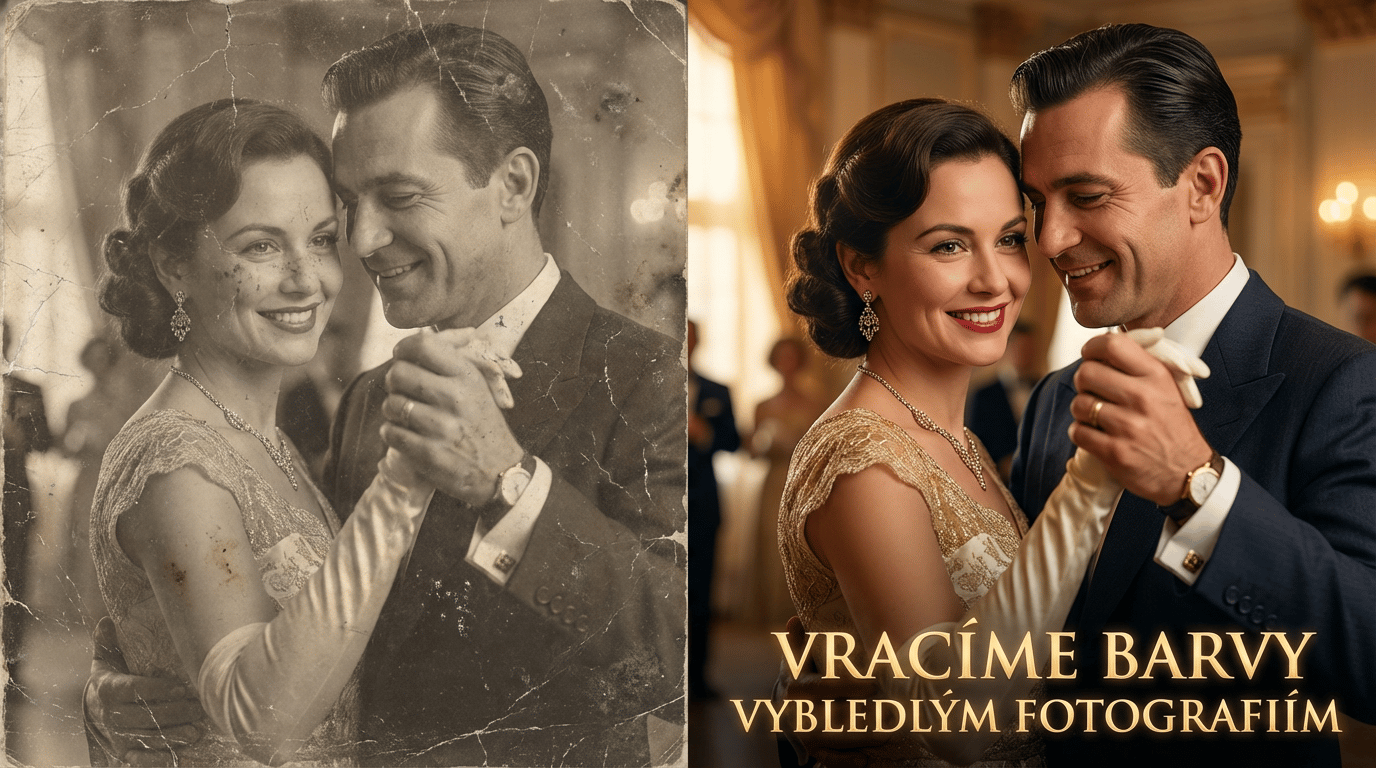 Profesionální restaurování, oprava a kolorování starých poškozených černobílých fotografií z rodinných archivů.